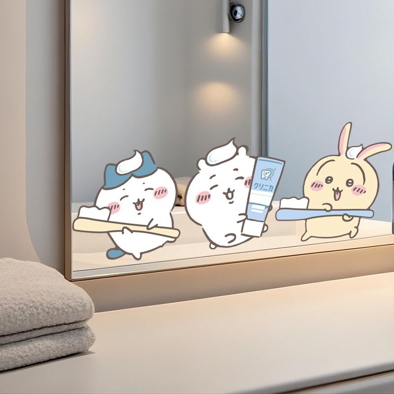 Home Bathroom Model - Autocollants miroir Chiikawa tendance, adhésion forte,