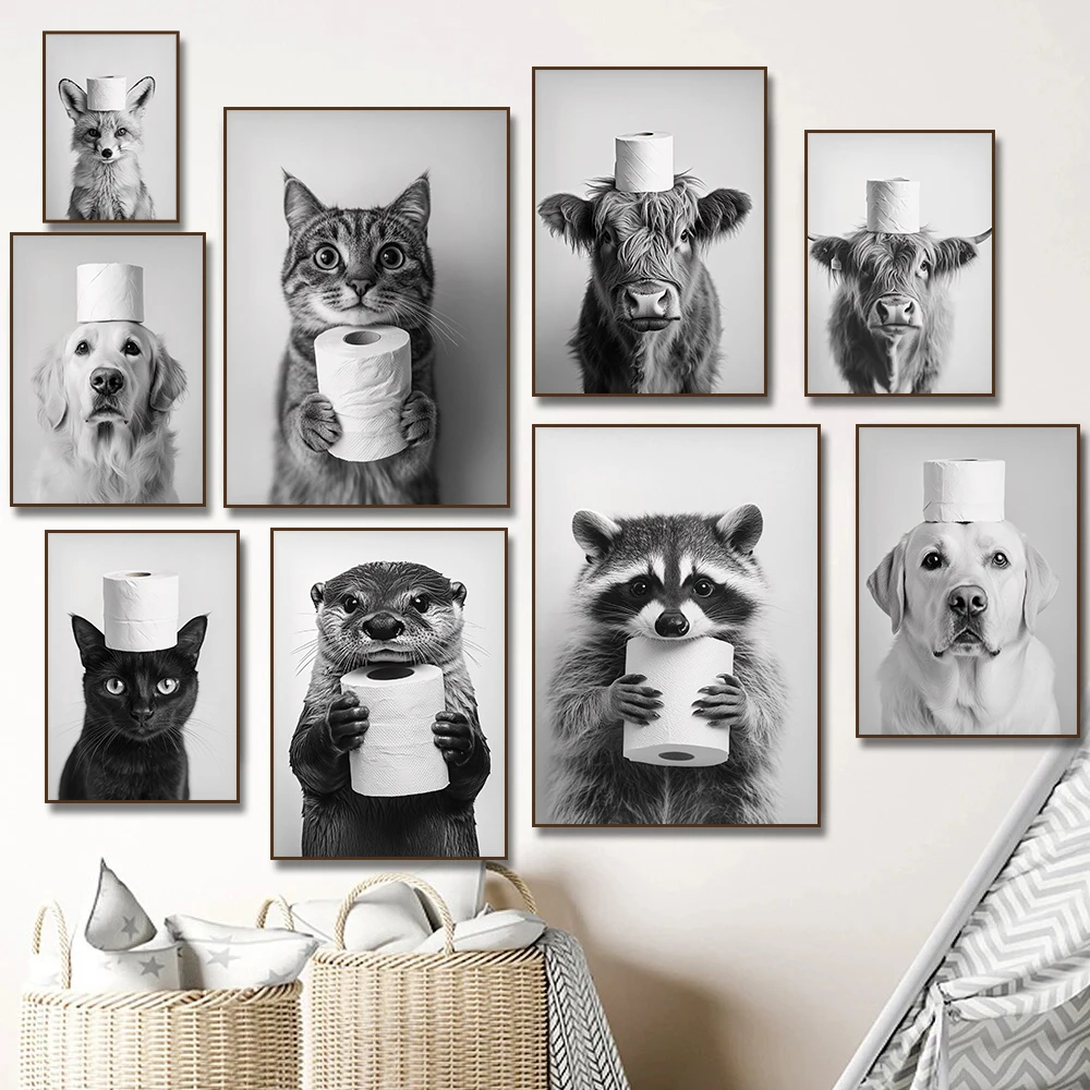 Home Bathroom Toilet - Affiche sur toile avec vache des