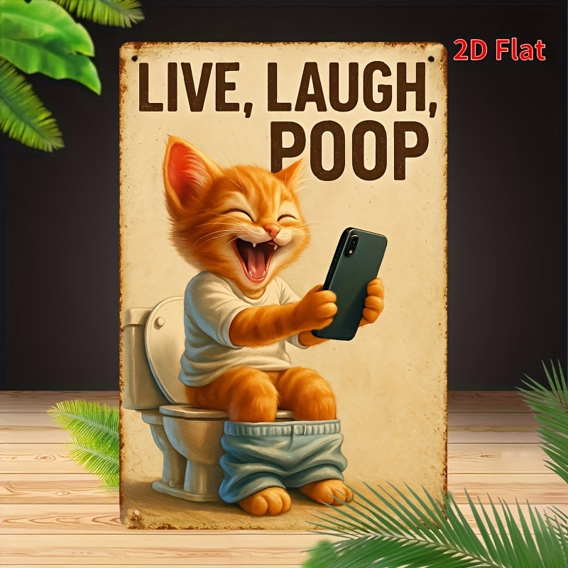 Home Bathroom Toilet - Art mural en métal avec chat