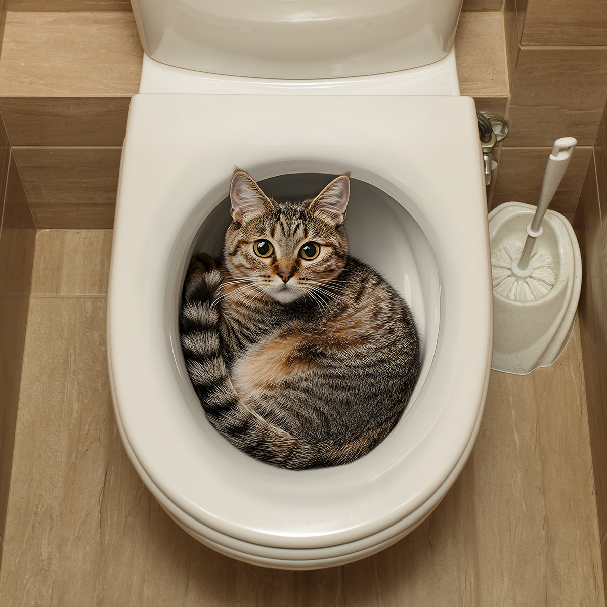 Tiny Home Bathroom Kit - Autocollant de toilette chat drôle 3D,